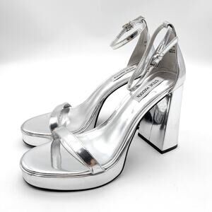 Steve Madden Veronika Platform Chunky Block Heel Sandal Women's Silver Size 10M